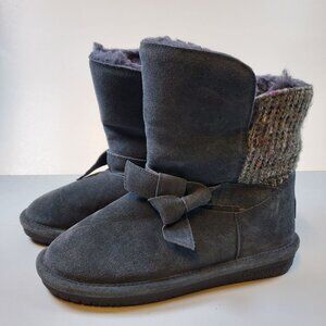 BearPaw Geneva Winter Boots Short Suede Wool Lined Sheepskin Ribbon 7 Womens